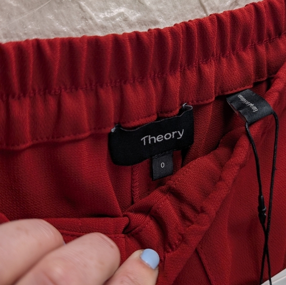269-NWT Theory Women's Vibrant Red Jogger Pants - Picture 5 of 7